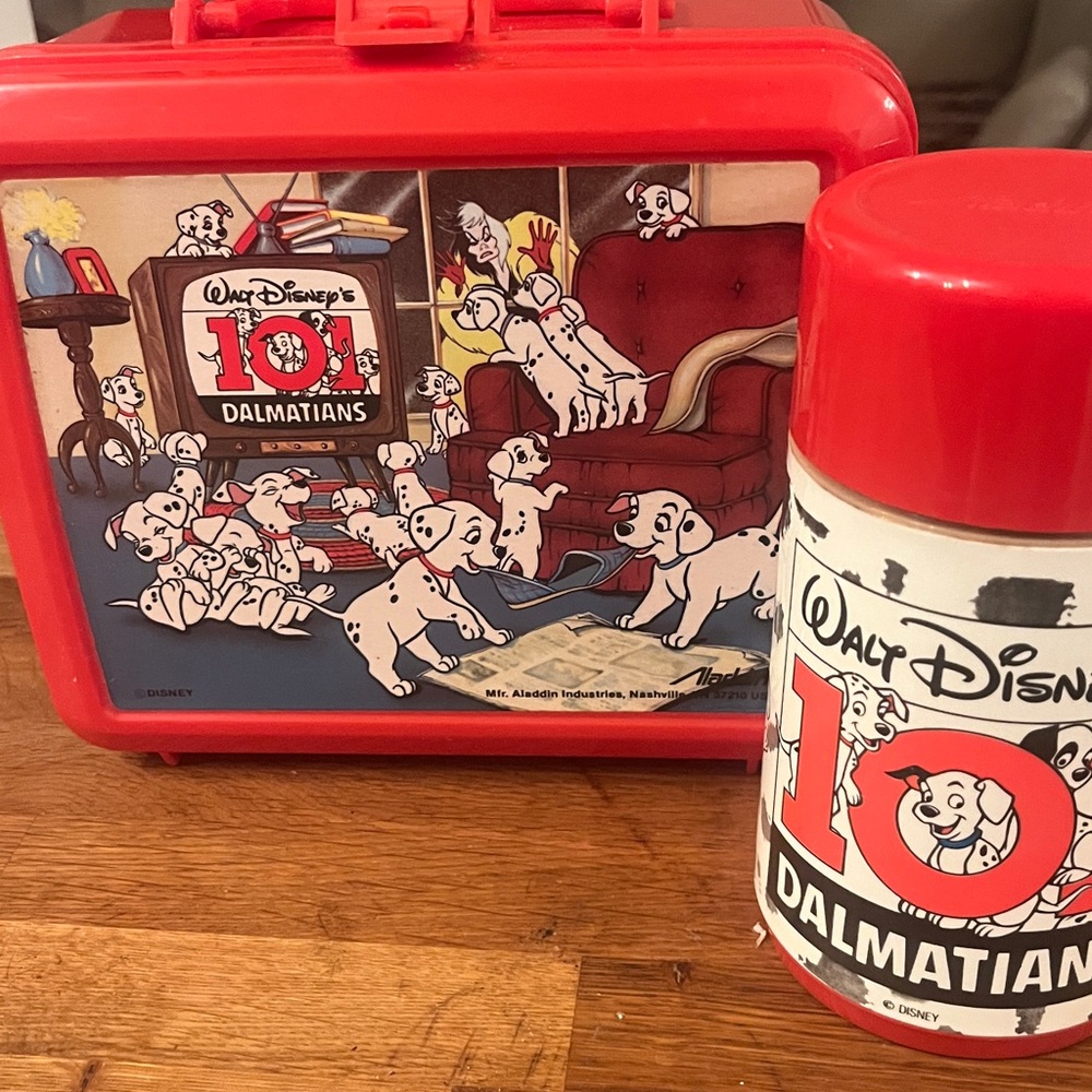 Vtg 1990’s Disney 101 Dalmatians Red Lunchbox with matching thermos